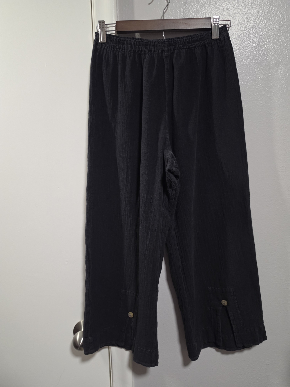 100% Cotton Cottonways S/M Black Cropped Pants With Button Detail On Slit Hem